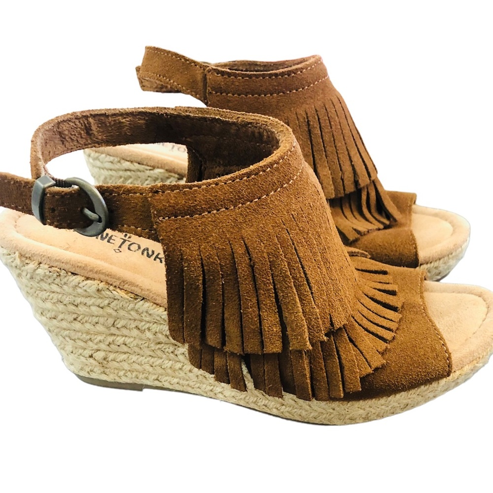 Minnetonka Taupe Espadrille Wedge Ashley Fringe - Picture 3 of 3